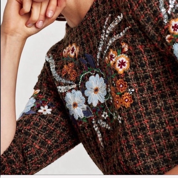 Zara Tweed Floral Embroidered Shift Dress - Picture 2 of 10